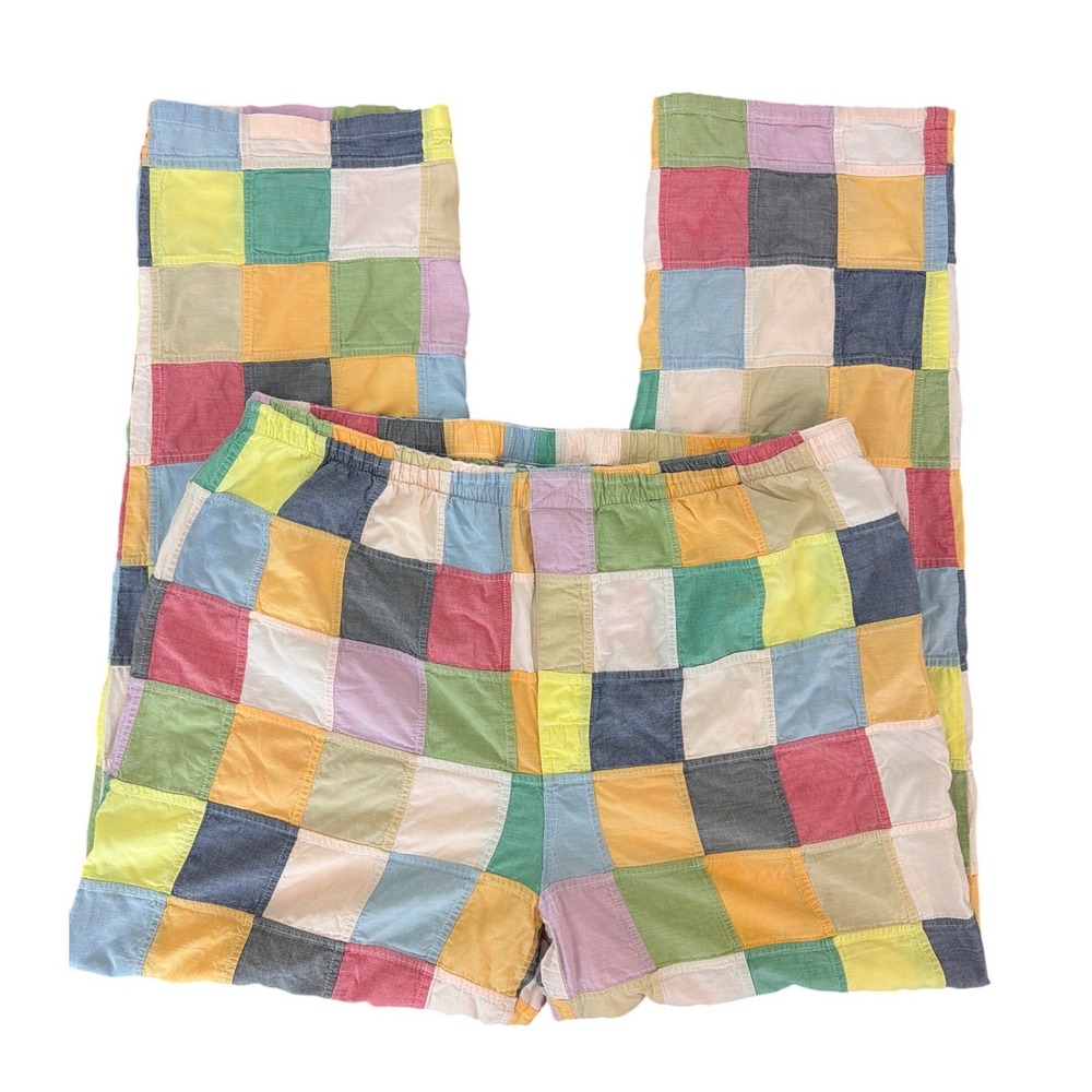 Vtg Orvis Patchwork Pull On Pants Multicolored High Rise XL Checkerboard Pattern - Picture 2 of 12